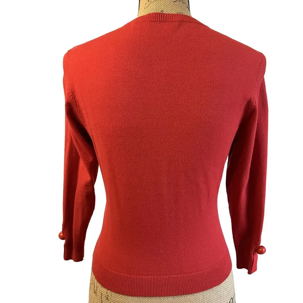 Etcetera Women's Red Crewneck Dome Buttons Cardigan Sweater Sz XS